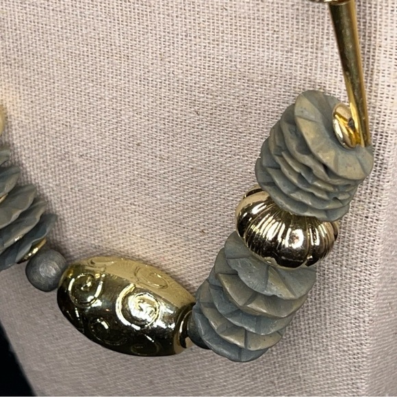 Vintage Beaded Necklace Gold Olive Grey Tribal Textured Boho Bohemian Chunky - Picture 9 of 10